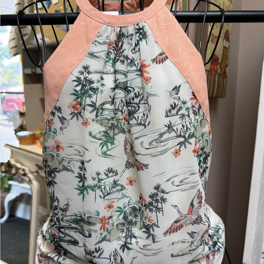 H&M Peach and Cream Halter Blouse, lined, petite size 4